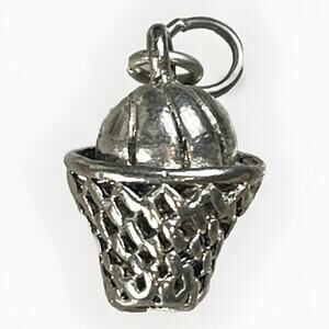Vintage 925 Sterling Silver Basketball Hoop and Net Pendant Charm - 3.3g